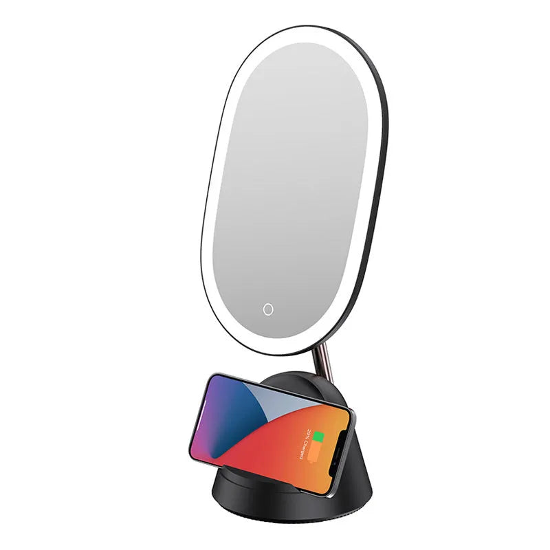 White multifunctional makeup mirror table lamp with UK plug on desktop