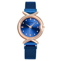Round metal ladies quartz watch with mineral glass dial and magnetic buckle in pink rose gold