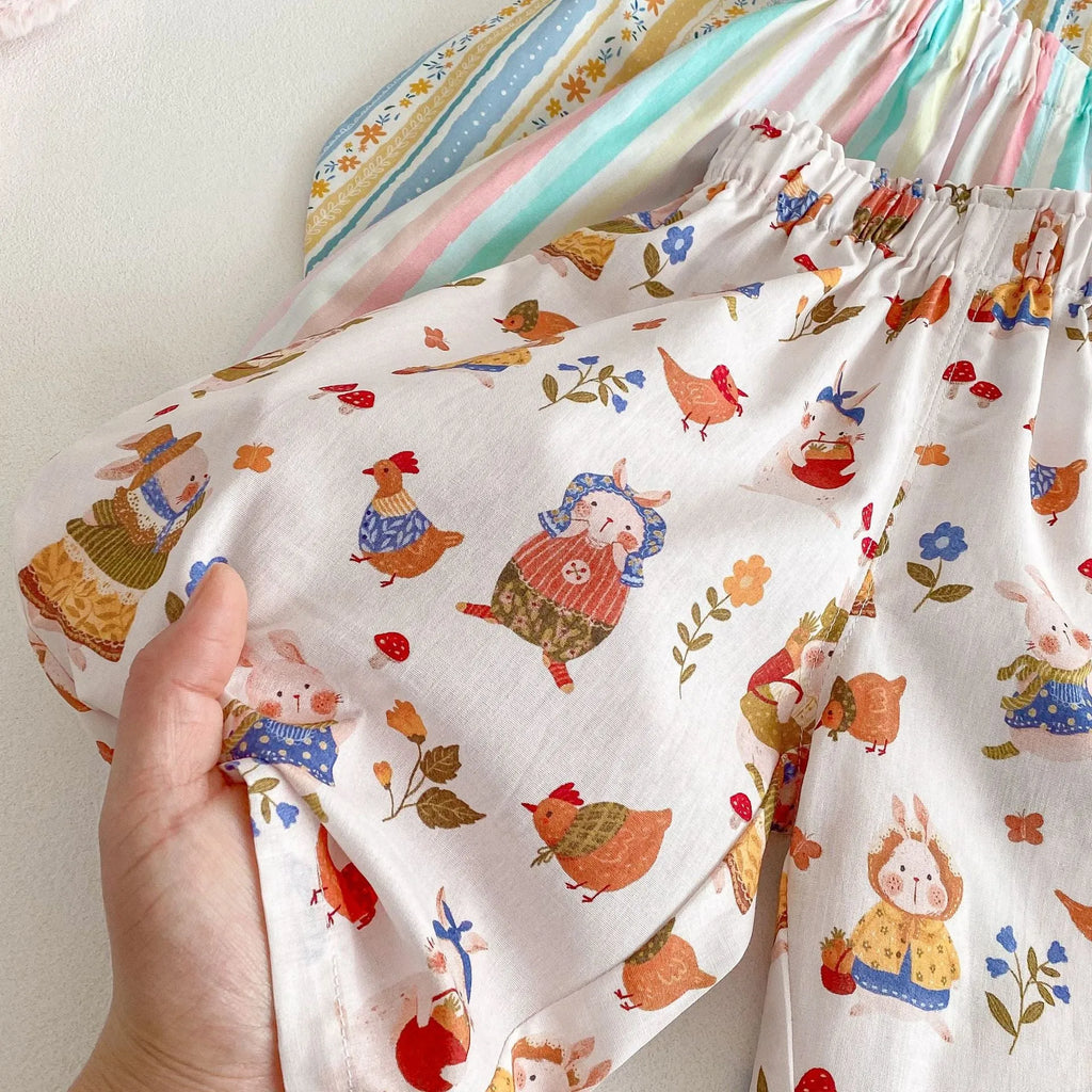 Girls anti-mosquito cotton trousers in Floral Strip pattern, mid-waist design, suitable for height 100 cm
