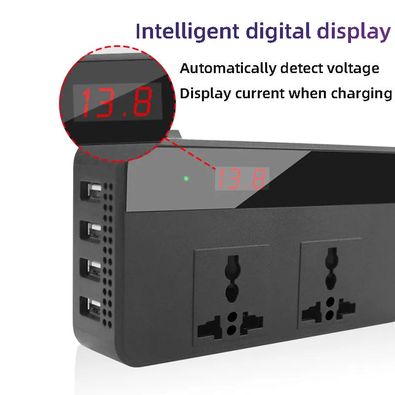 Black PC fireproof housing car power inverter with 220V AC socket and USB port, dimensions 149x74x35mm