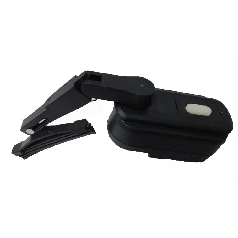 Black plastic motorcycle helmet wiper motor with a 65mm blade for visor cleaning.