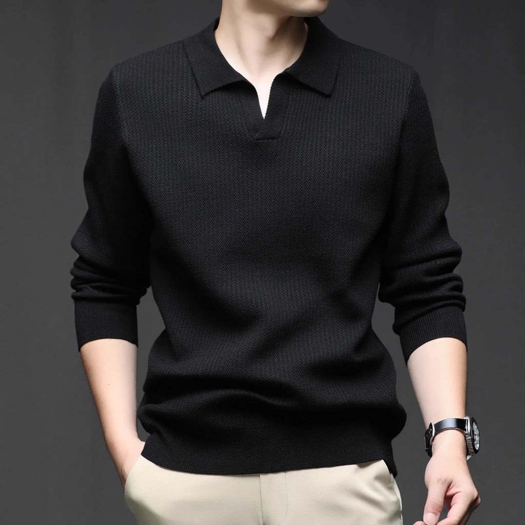 Men's loose fit casual green pullover sweater for autumn layering on a hanger.
