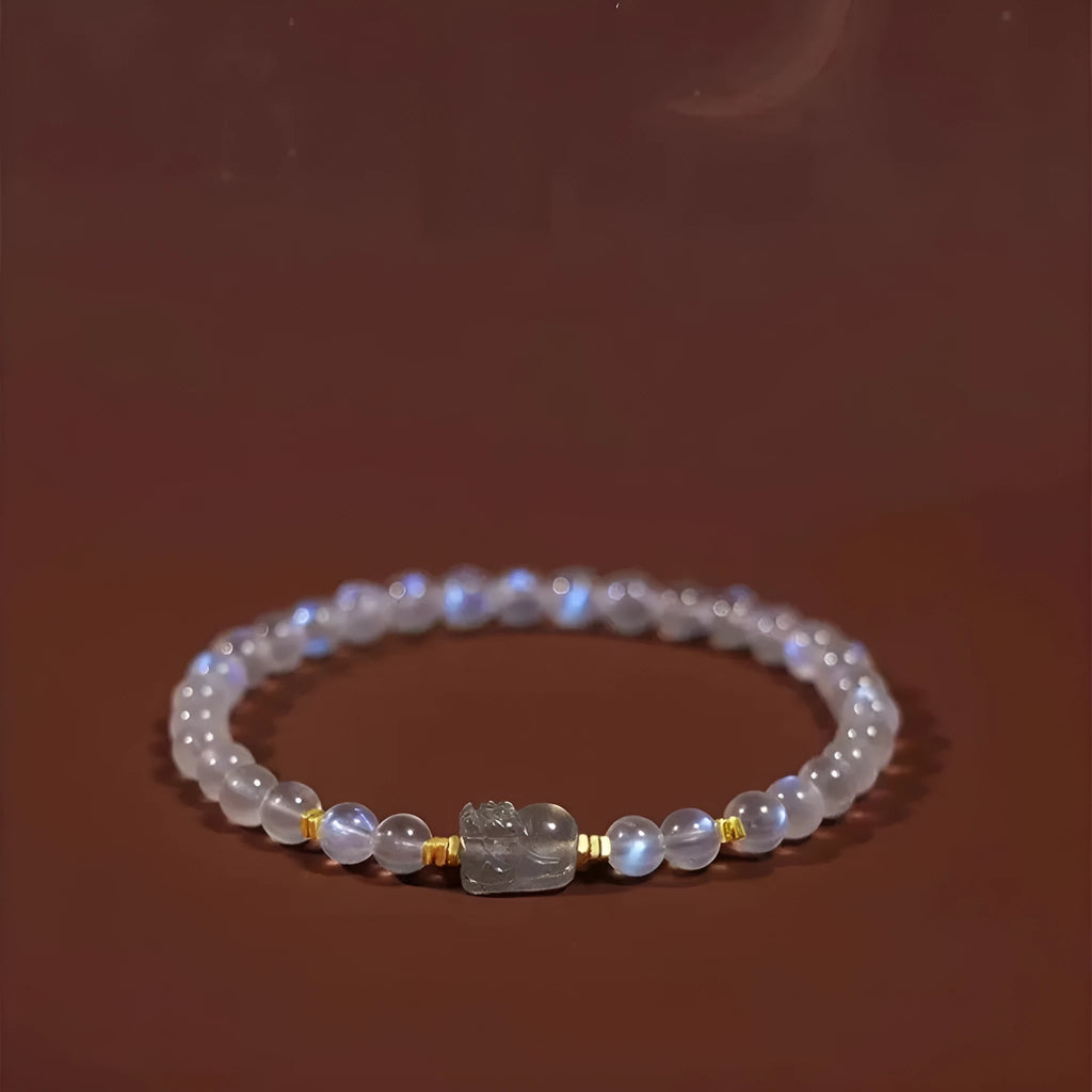 Moonstone women's bracelet with Chinese zodiac animal charms and polished beads in national style jewellery
