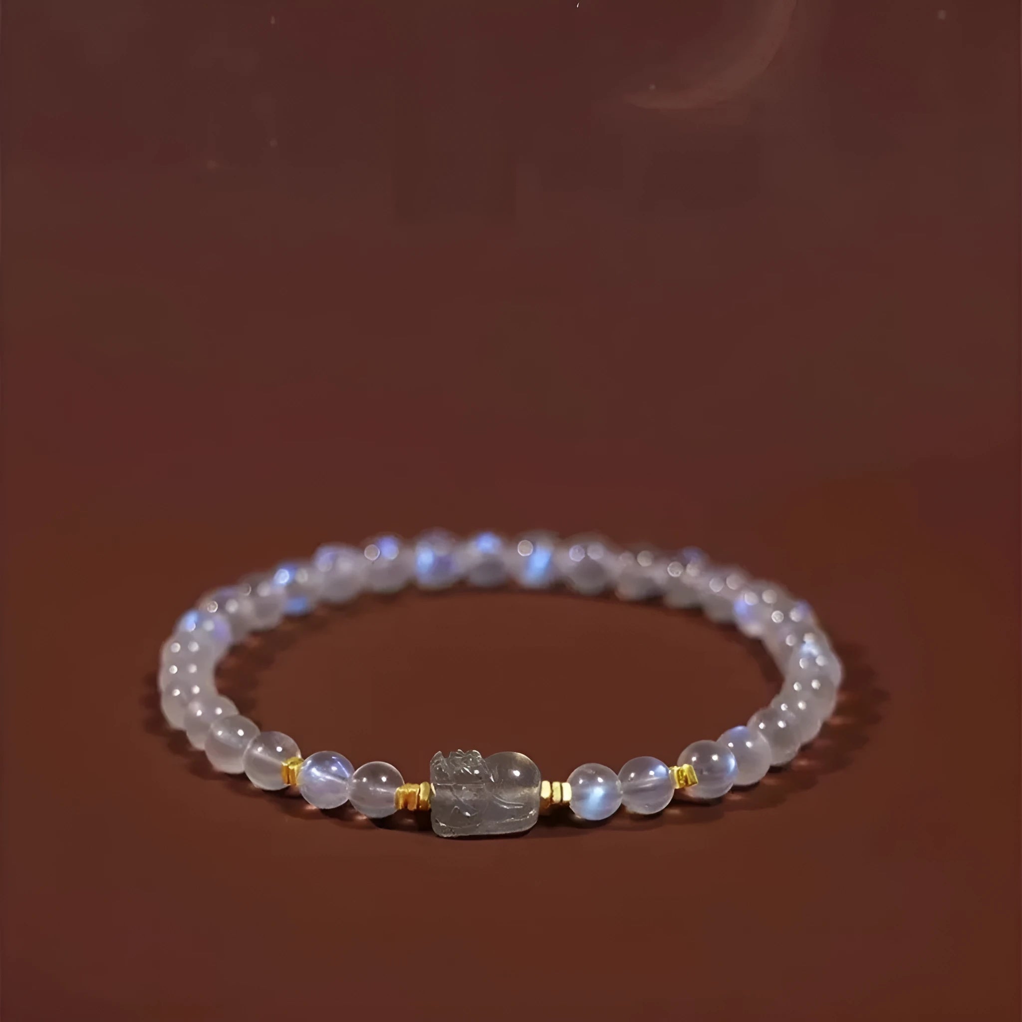 Moonstone women's bracelet with Chinese zodiac animal charms and polished beads in national style jewellery