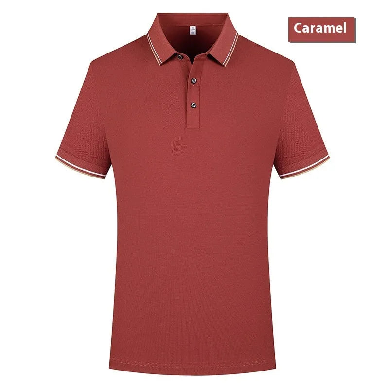 men's casual polo shirt in white with lapel collar and short sleeves, pearl cotton fabric