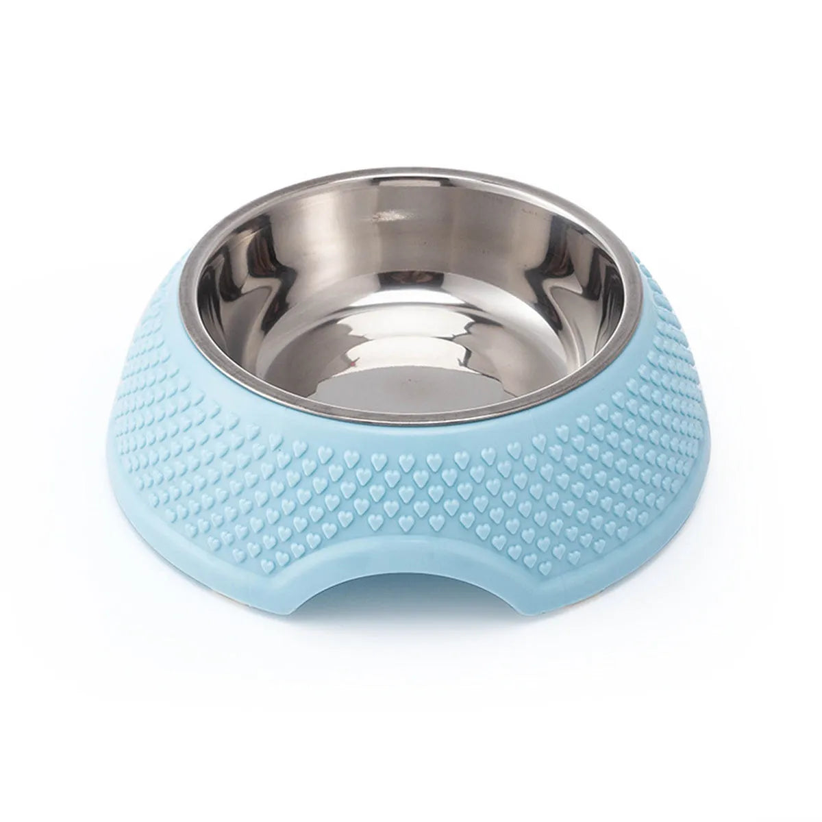Blue stainless steel square pet bowl with a non-slip base for cats and small dogs