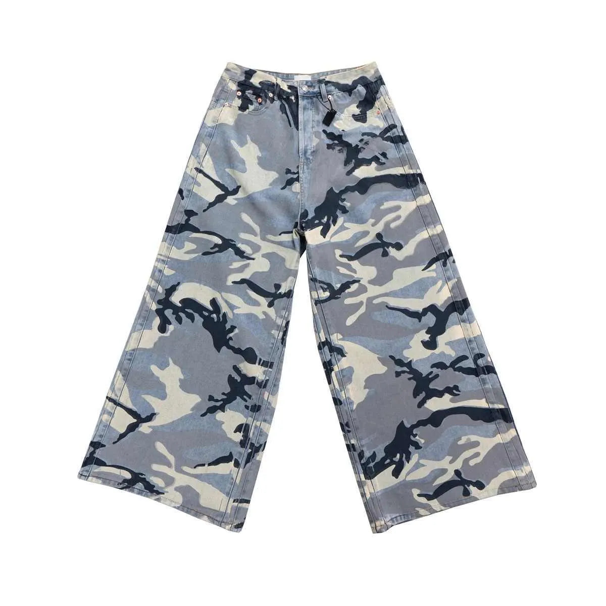 Snow camouflage blue jeans with loose fit and micro-elastic stretch cotton denim fabric
