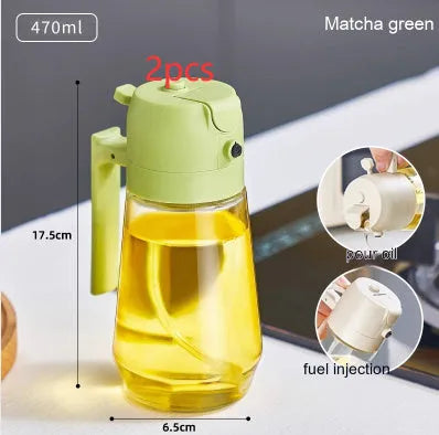 470ml glass kitchen oil sprayer dispenser bottle with ergonomic handle in four colour options