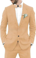 Men's linen hemp blend wedding suit in slim fit with jacket and trousers in dark blue colour