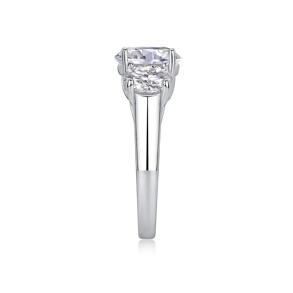 Three Lives Of Fortune wedding ring set with 3-carat moissanite in platinum-plated S925 silver, gift boxed with GRA certificate