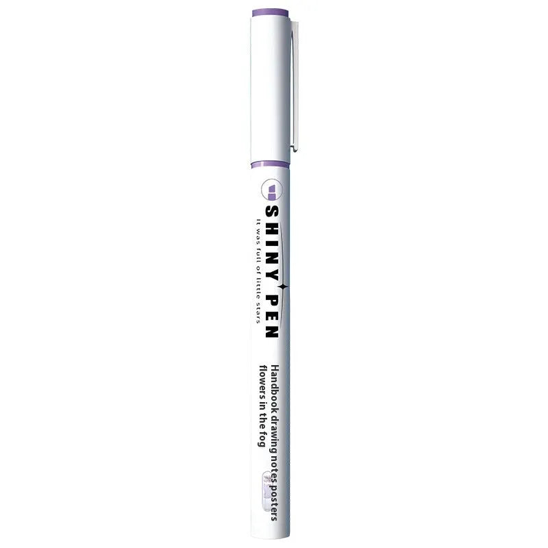 Glitter fluorescent highlighter pen with slanted 4mm tip and ABS plastic body in box packaging