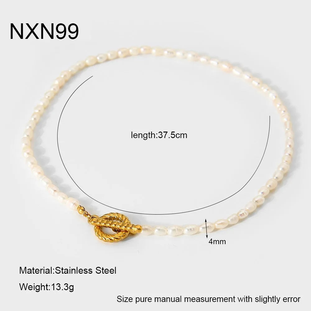 Women's adjustable freshwater pearl necklace and bracelet set with geometric stainless steel pendant