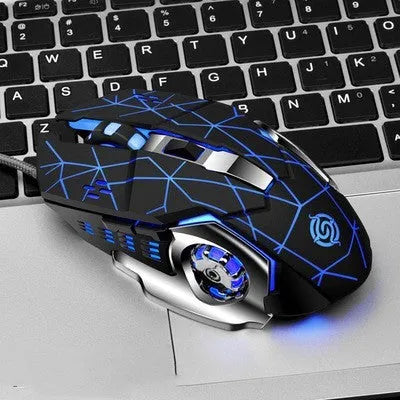 Metal backboard wired USB mouse in matte black with scroll wheel and left/right buttons