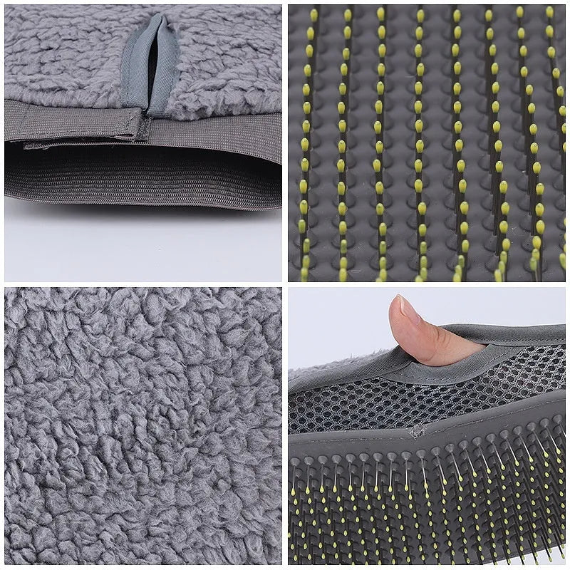 Gray rubber TPR pet grooming glove with steel needle tips for dog and cat bath massage