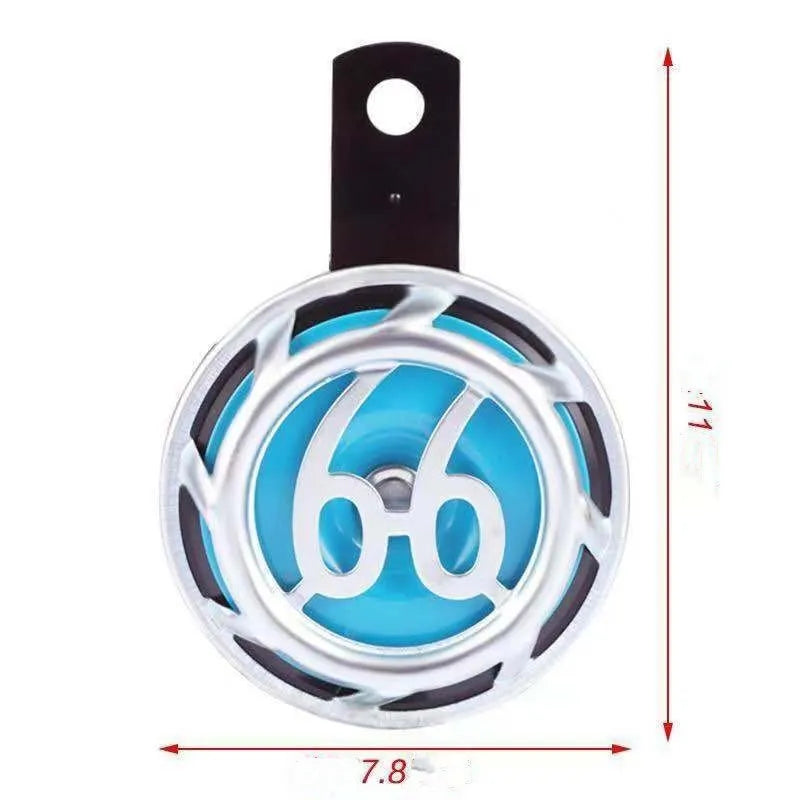 LED horn with crisp sound for motorcycles and cars, available in Blue66 colour option