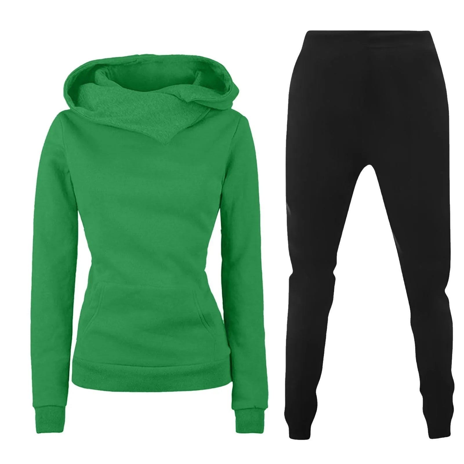 Ladies hooded sweater casual suit two-piece set in solid colour with long sleeves and print, polyester fibre fabric
