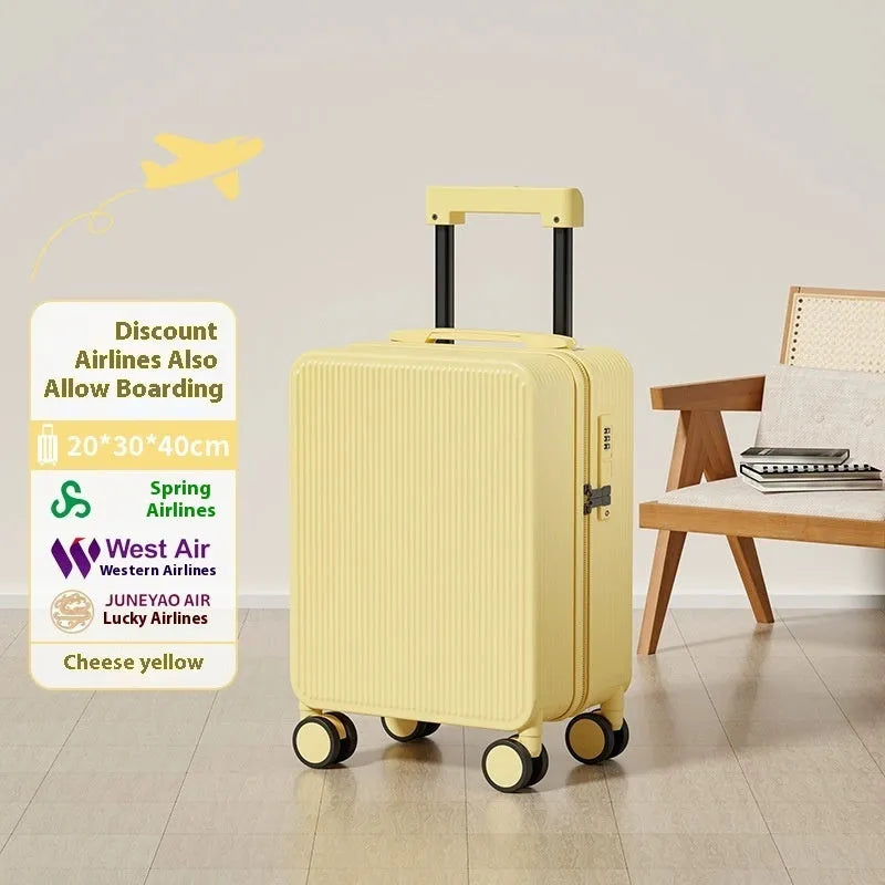 PC trolley case zipper suitcase in solid colour with universal wheels for business travel, available in 16-19 inch sizes