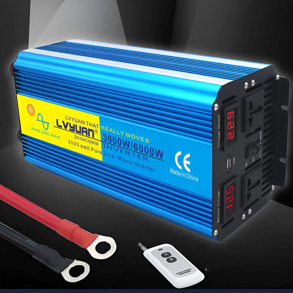 3000W 6000W pure sine wave inverter with dual digital display and remote control for 12V to 220V UK socket