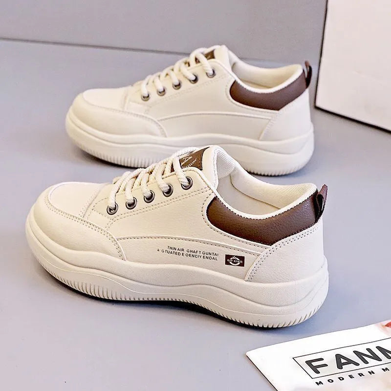 Women's Korean-style white synthetic leather shoes with cross straps and lace-up design