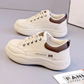 Women's Korean-style white synthetic leather shoes with cross straps and lace-up design