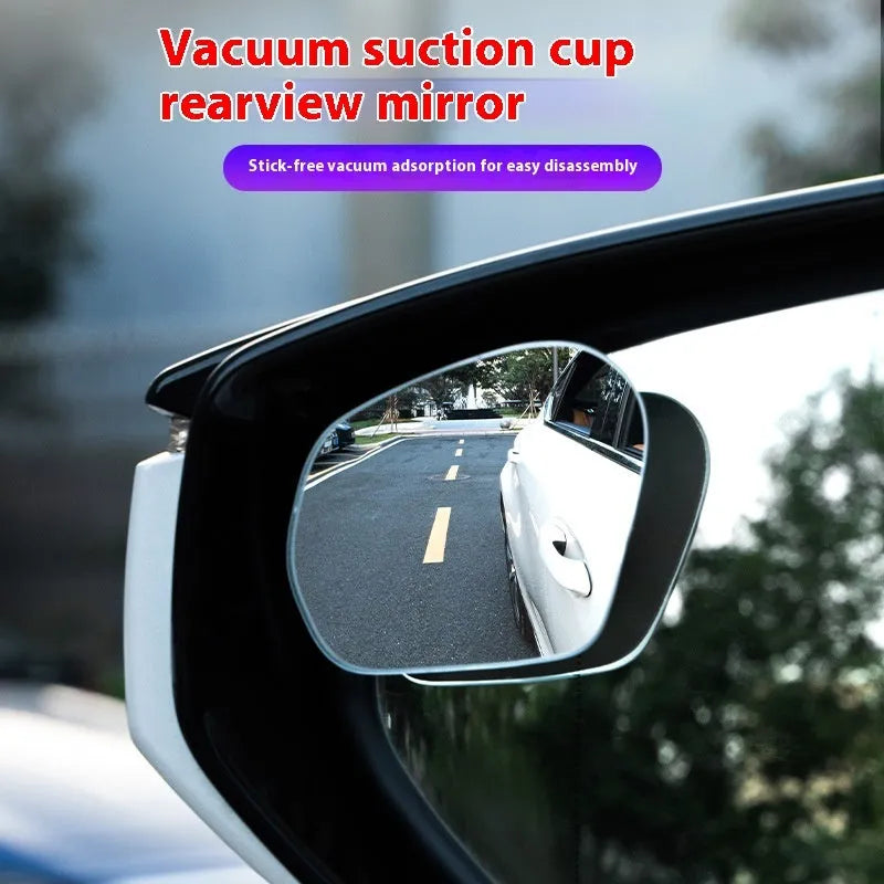 Pair of small circular car mirrors with 360-degree suction cup mount in black, white, and silver