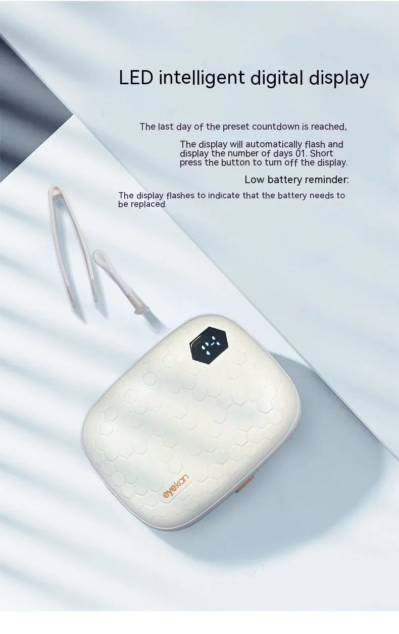 Pearl white automatic ultrasonic cleaning machine for invisible glasses and contact lenses.