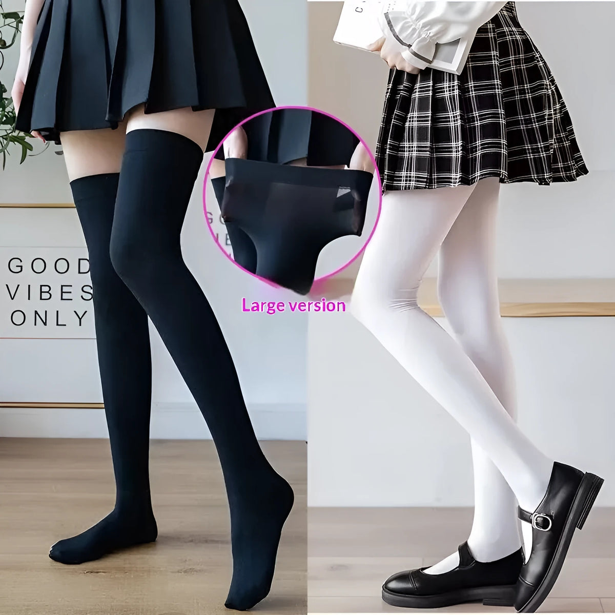 Women's thigh-high stockings in black with over-the-knee tube height and velvet finish