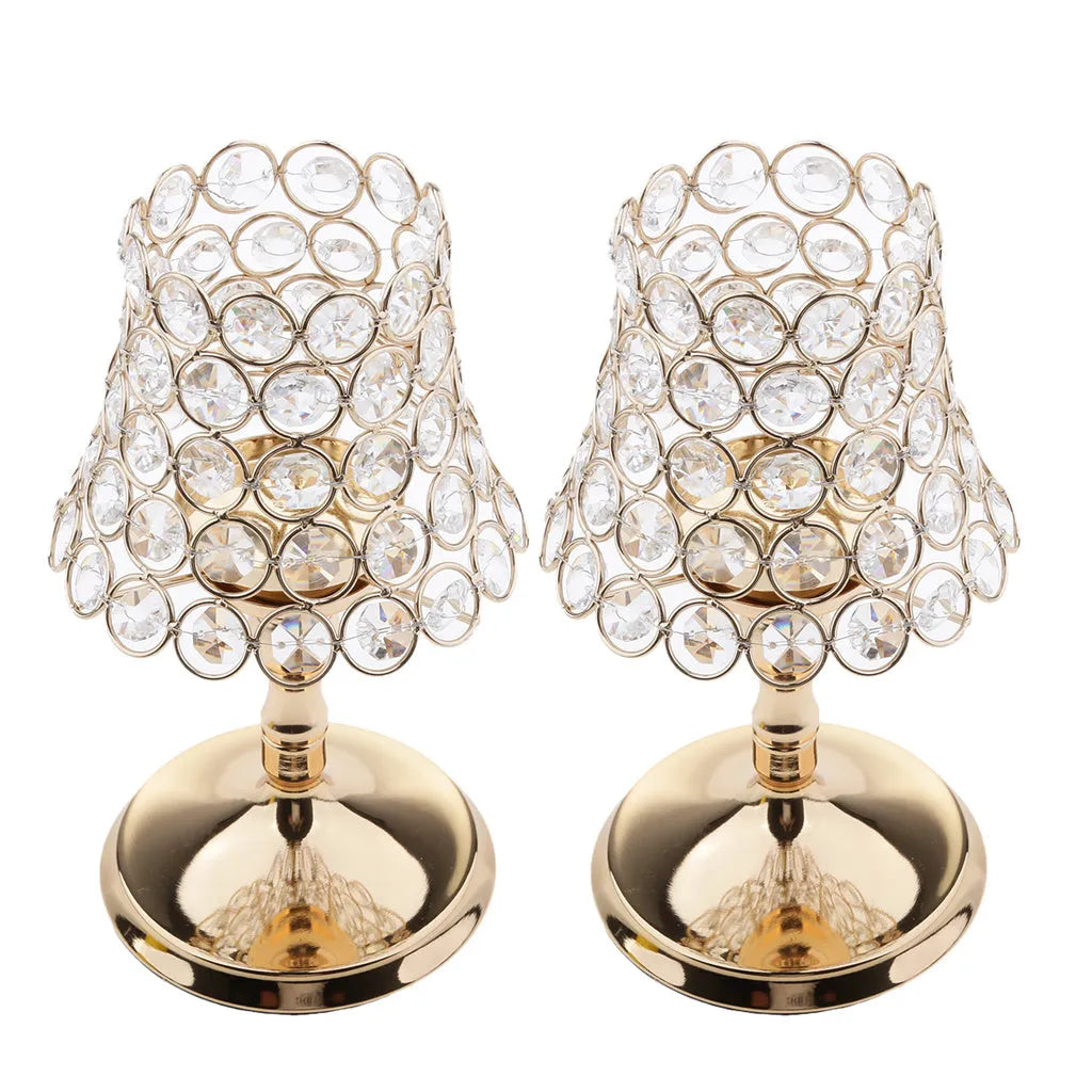 Iron candle holder with crystal bowl on a table, electroplated finish, 13x13x17 cm size suitable for flameless electronic candles