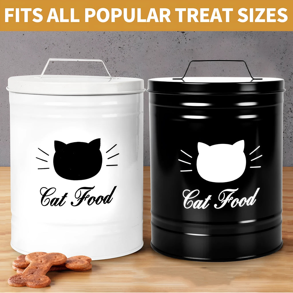Round black and white iron food storage tins with American style design
