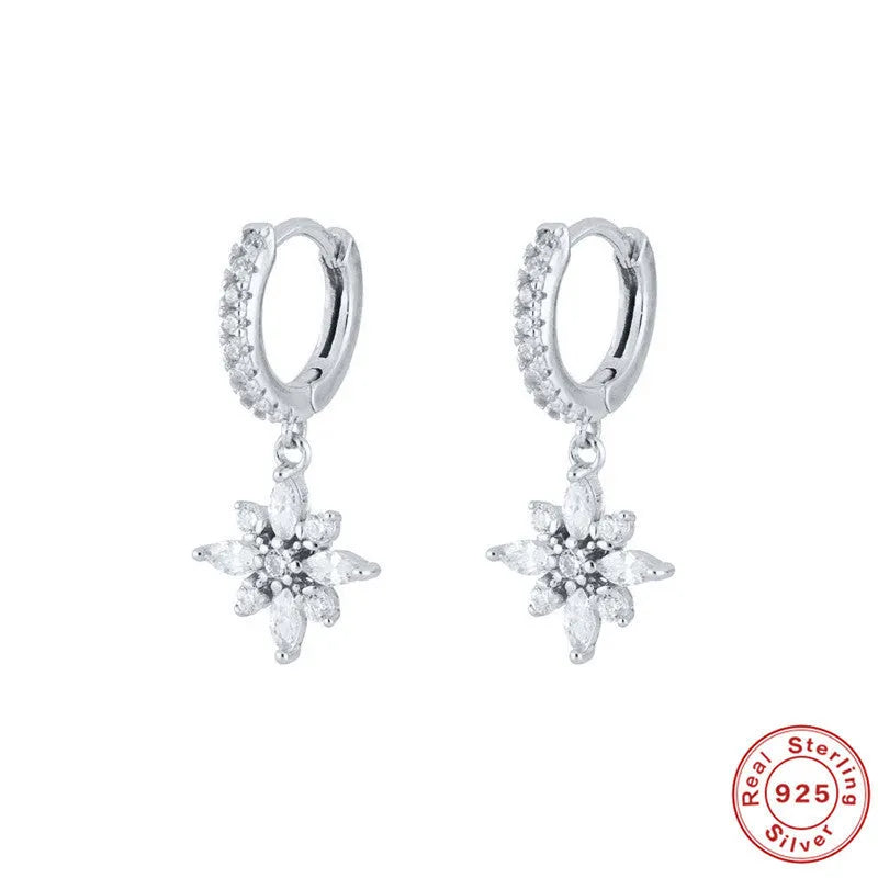 S925 sterling silver snowflake pendant earrings with geometric design in gold colour options