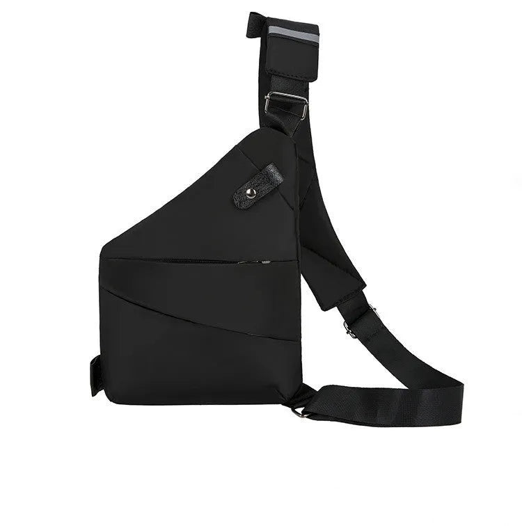 Men's canvas shoulder chest pack bag 20-35L black left shoulder style with zipper closure