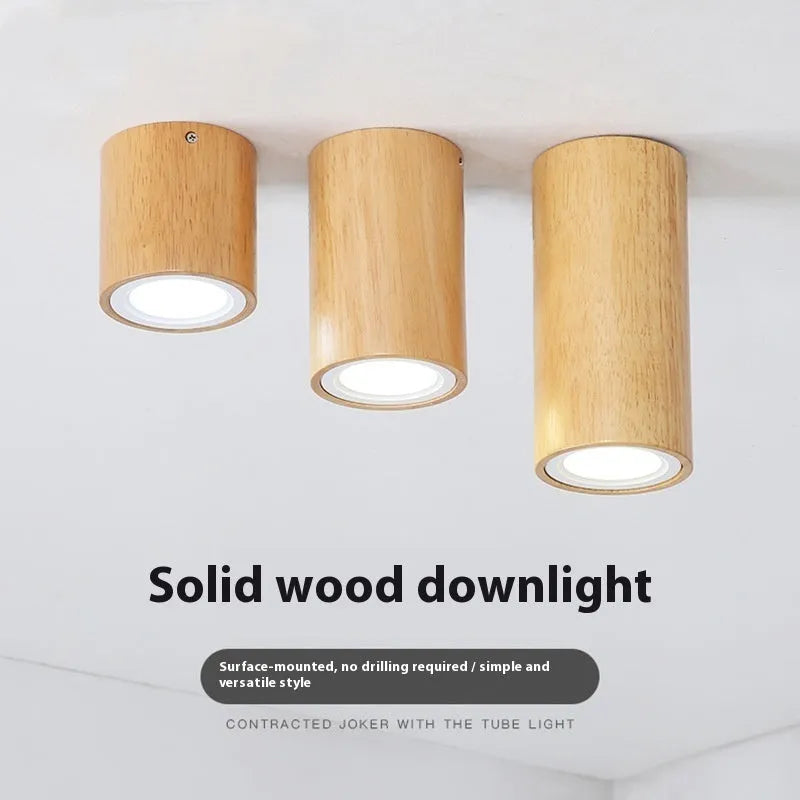 Creative modern solid wood surface mounted downlight in wood colour round shape for corridor entrance balcony lighting