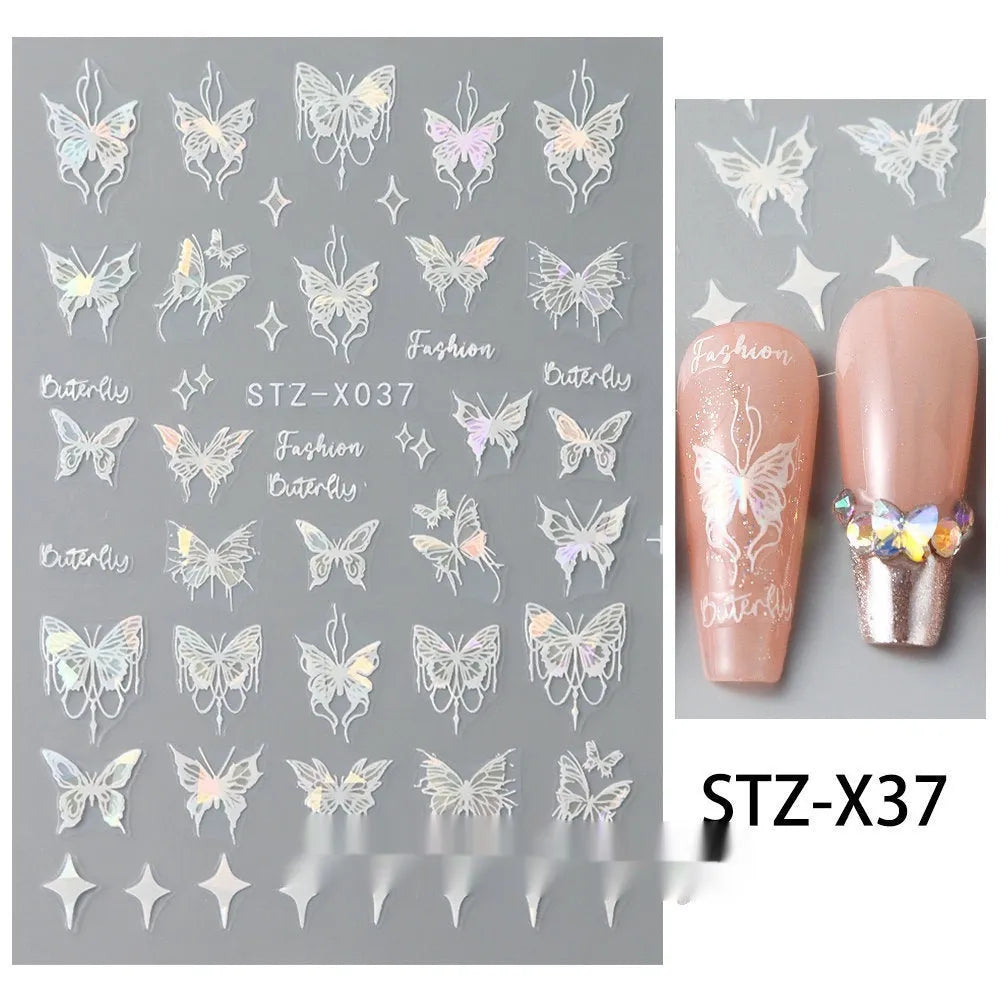Black and silver stripe nail art sticker with a love pattern design on a plastic sheet.