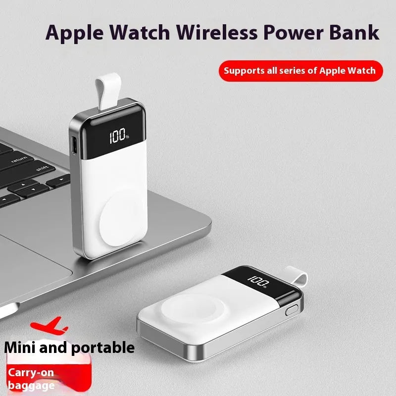 Mini portable digital display wireless magnetic power bank in silver, 75x43x16mm plastic shell