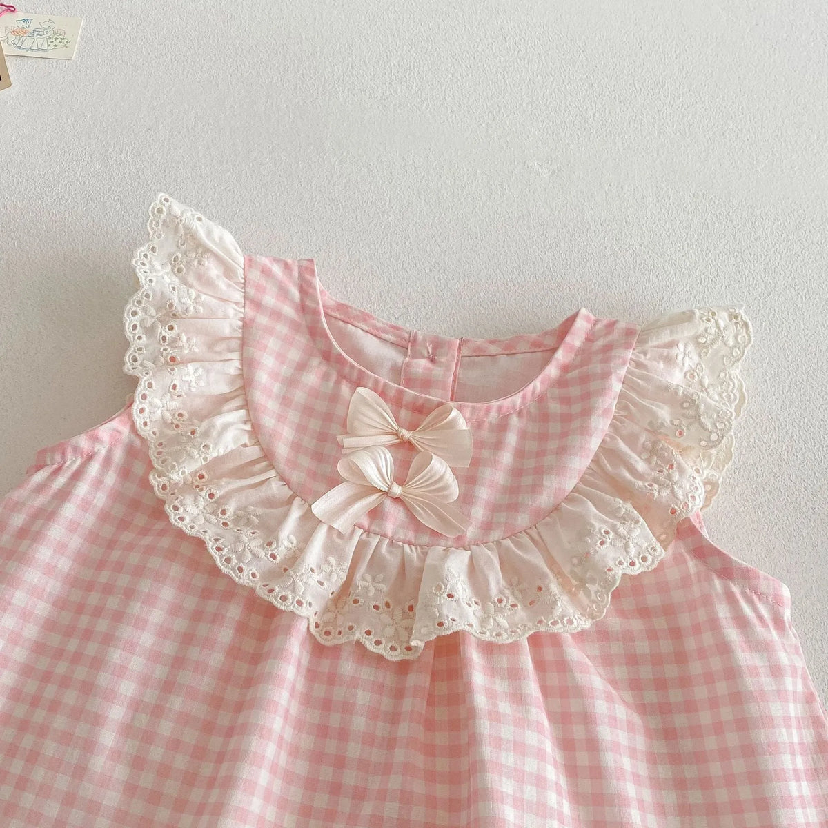 Girls cherry pink plaid bowknot shirt and wide leg pants two-piece set on child