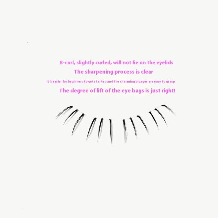 12-row segmented false eyelashes with sheer root and mixed 4-5-6mm lengths on a white background.