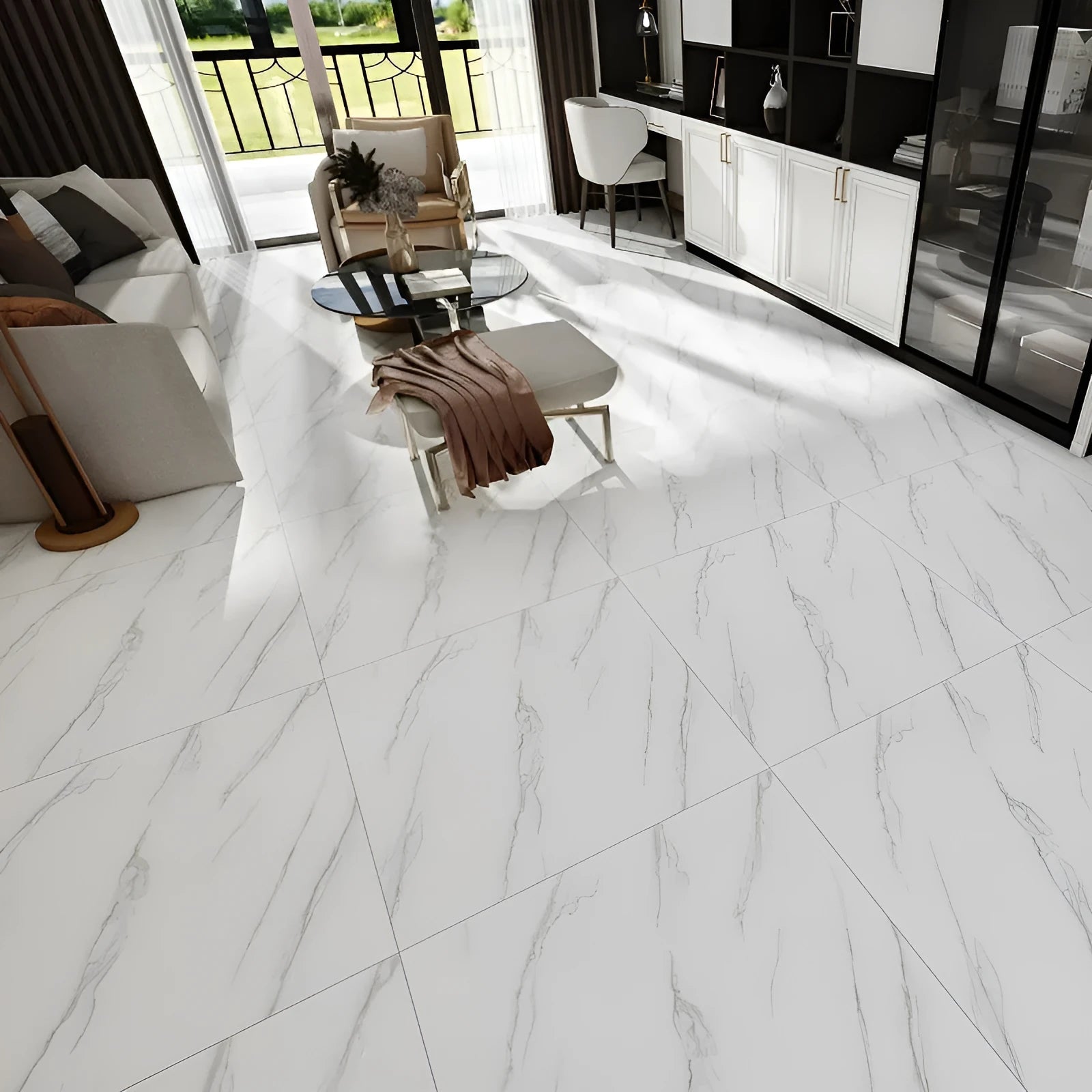 Stone pattern self-adhesive floor tile 600x600mm, moisture-proof, modern simplicity style