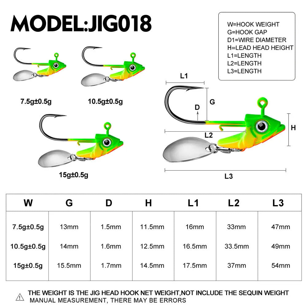 Jig hook lead weight counterbalance bottom fishing accessory 7.5g 10.5g 15g