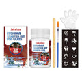 Glass etching starter kit with 100g tub of frosted cream, brush, stirring rod, and gloves on a white background