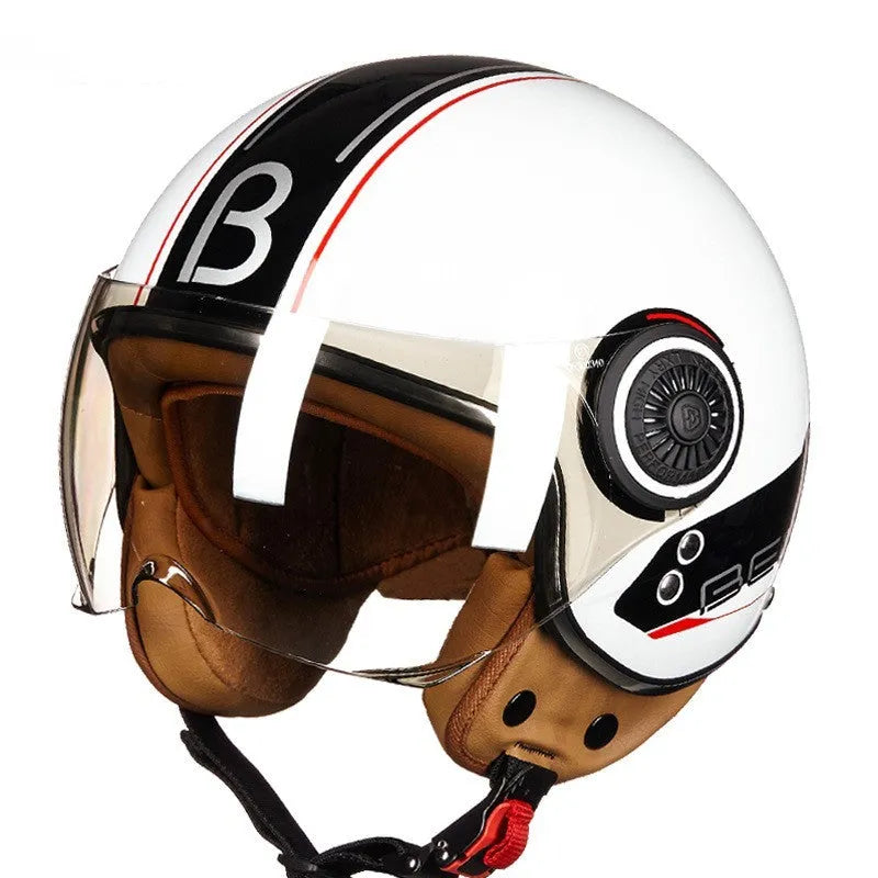 Retro style half helmet for battery cars in bright two-tone colour with lightweight ABS construction
