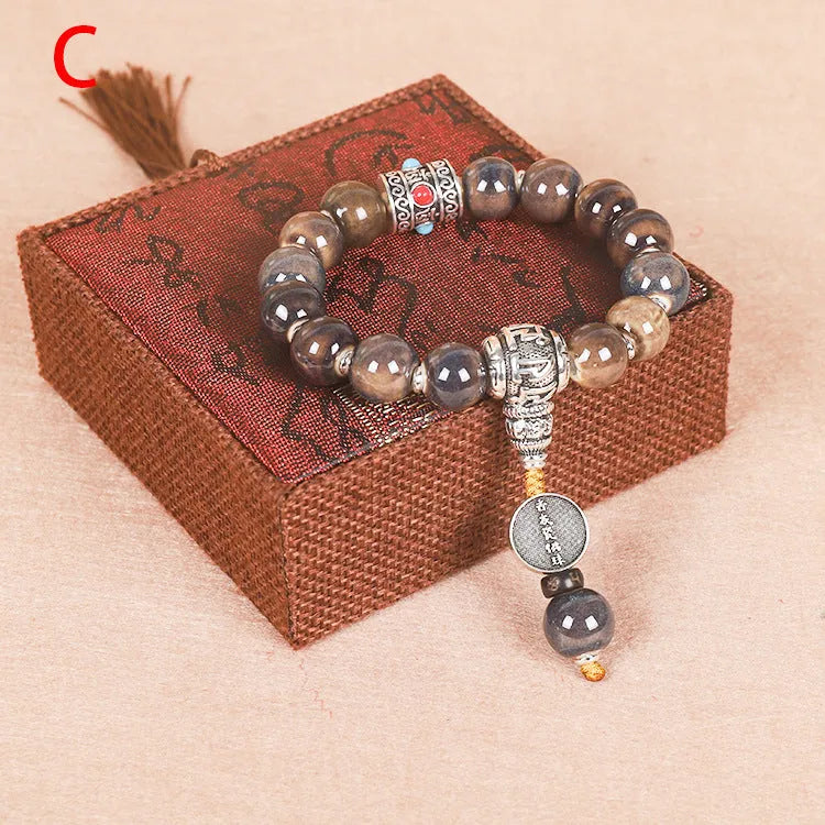 Men's gradient ceramic blessing bracelet with coloured glaze beads, shown in one of six colour types.