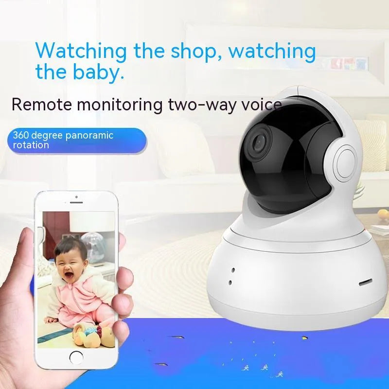 White wireless WiFi surveillance camera with 360-degree HD night vision and wall mount