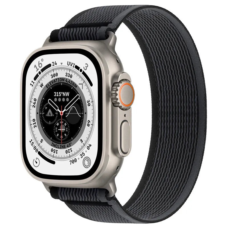 Wild diameter single ring integrated loop nylon strap for Apple Watch in multiple colours.