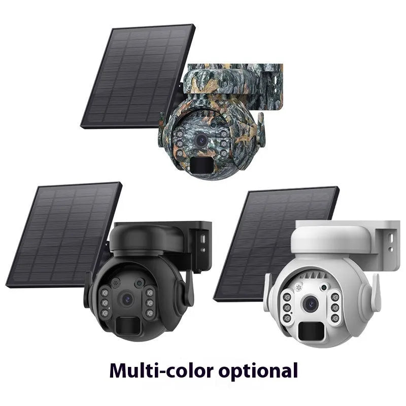 Solar powered outdoor security camera with 3MP HD night vision in white, black or camouflage colours