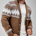 Solid colour long-sleeved knitted cardigan coat sweater in green, chemical fibre blend jacquard, front view