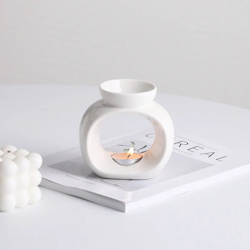White ceramic aromatherapy stove ornament with Nordic design for indoor fragrance warming