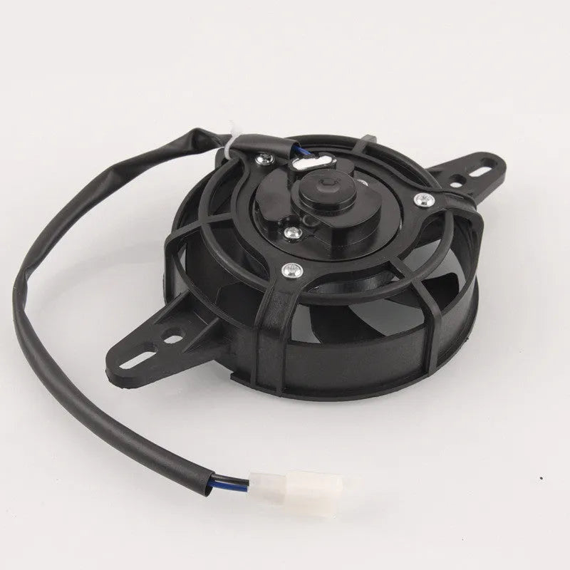 Black plastic motorcycle water tank cooling fan measuring 190x120x50mm on plain background