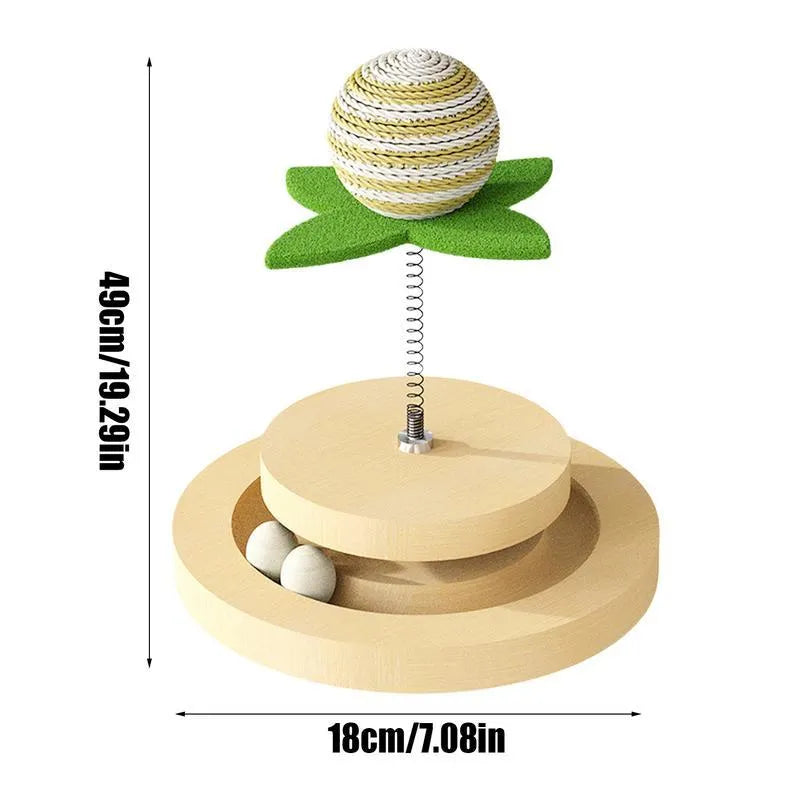 Green cat scratching pad with sisal surface and circular ball track system