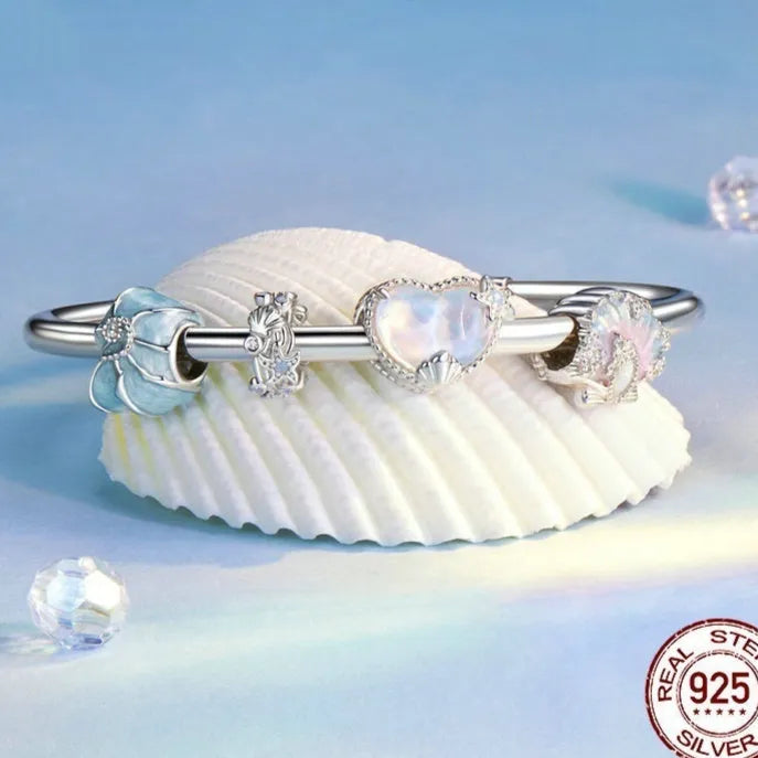 Ocean Wind Series 925 silver DIY bracelet beads with shell pattern and starfish element, 10x12mm size