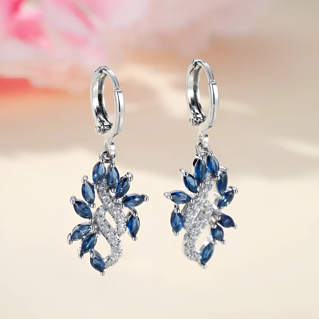 Women's simple minority style alloy earrings in platinum sapphire blue colour